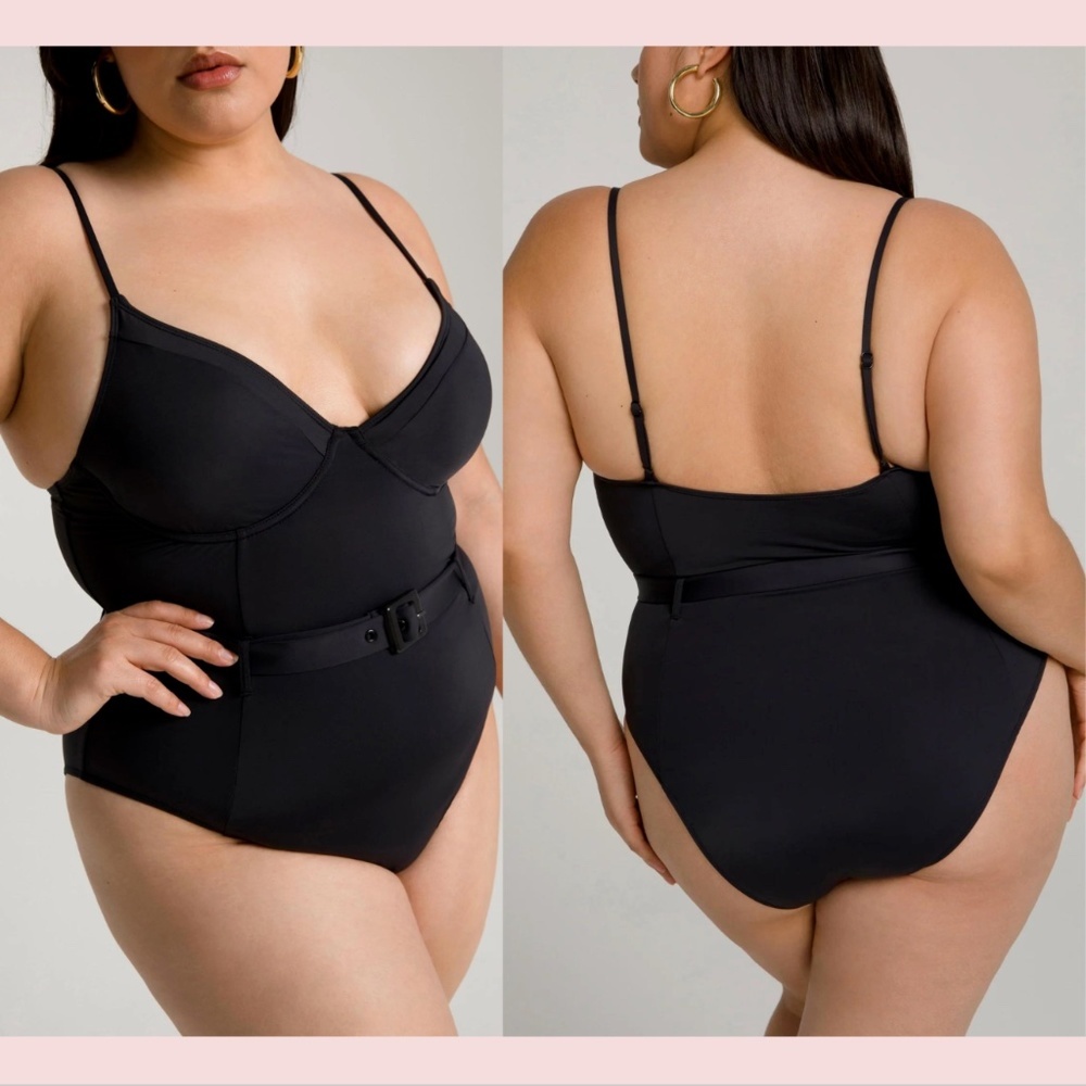 NEW $109 GOOD‎ AMERICAN [ 7 ] Show Off One Piece Swimsuit In Black